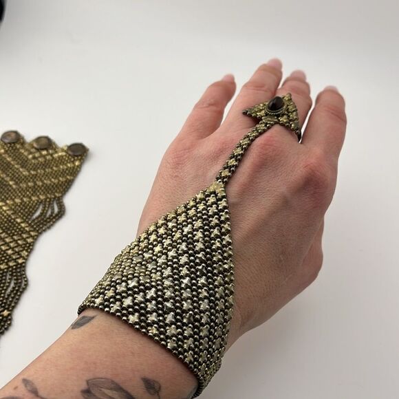 TTK Vintage Elegant Gold Mesh Bracelet and Ring chain Bracelet Set